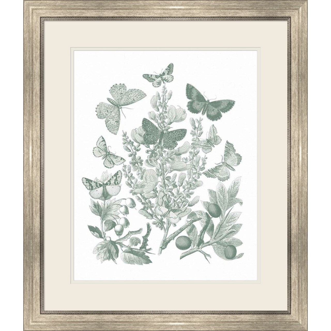 Butterfly Bouquet II Sage by Wild Apple Portfolio, Framed Art